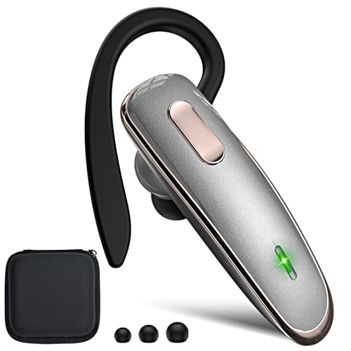 Bluetooth Earpiece V5.1, Wireless Hands-Free Headset with Noise Cancellation, Built-in Microphone for iPhone Android Business Calls - Grey - color: Grey, style: Single Bluetooth headset