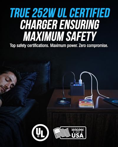 SABRENT VOLTIK Charging Station, 252W 8-Port USB C and USB A, LCD Display | Desktop fast charger, USB-C & USB-A, 252W shared across 8 ports, UL certified, real-time LCD, for MacBook / iPhone / Samsung - size: 8-Port
