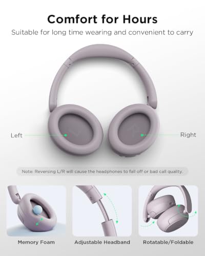 TALIX H30 Hybrid Active Noise Cancelling Headphones, 110H Playtime Hi-Res Audio Bluetooth 6.0 Wireless Over Ear ANC Headphones for Commute/Travel (Purple) - color: Purple