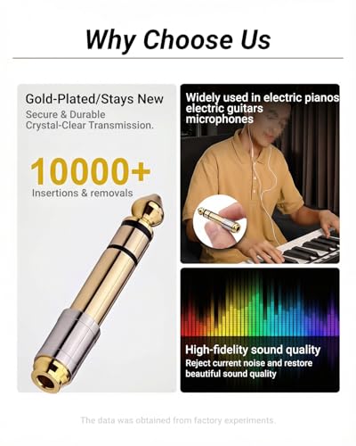 6.35mm(1/4 Inch) Male to 3.5mm(1/8 Inch) Female Headphone Adapter | 24K Gold-Plated Audio Jack Converter for Electric Piano and Drums, Amp, Guitar, Mixing Console, Aux Cable - 2 Pack - color: Normal Shank