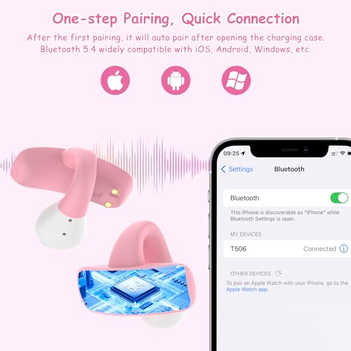 BANIGIPA Kids True Wireless Earbuds, Open Ear Headphones for Boy Girl Teen - color: Pink