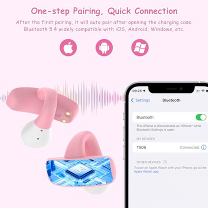 BANIGIPA Kids True Wireless Earbuds, Open Ear Headphones for Boy Girl Teen - color: Pink
