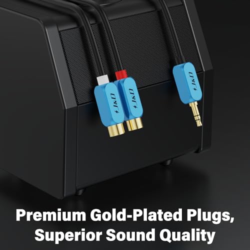J&D 3.5 mm to 2 RCA Cable, 3.5 mm Male to 2RCA Female Stereo Audio Adapter Extension Cable RCA Female to 3.5mm Male with Heavy Duty Gold Plated RCA to AUX Adapter, 1 Feet