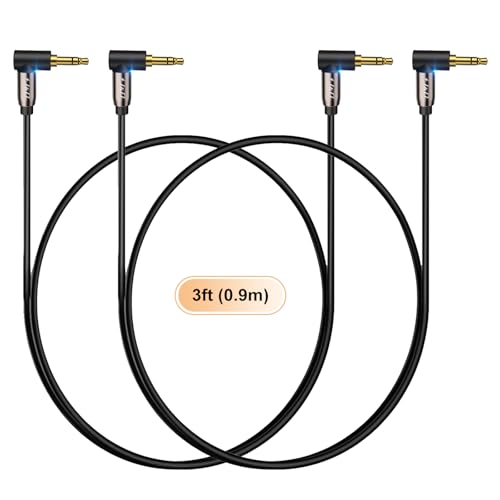 J&D 3.5mm Aux Cable 3ft (2 Pack), Gold Plated 3.5mm Male to Male Stereo Audio Aux Cable 90 Degree Right Angle Compatible for iPhone, Galaxy, Headphone, Car, Speakers and All Other Devices - size: 3 Feet