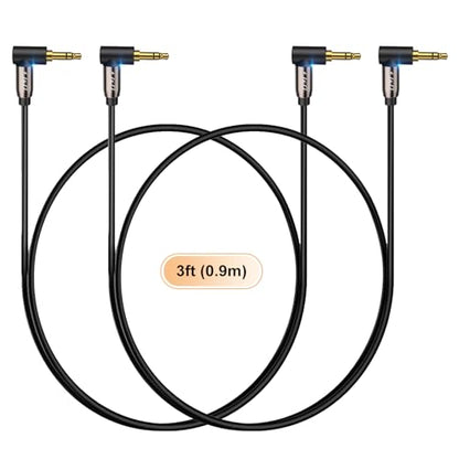 J&D 3.5mm Aux Cable 3ft (2 Pack), Gold Plated 3.5mm Male to Male Stereo Audio Aux Cable 90 Degree Right Angle Compatible for iPhone, Galaxy, Headphone, Car, Speakers and All Other Devices - size: 3 Feet