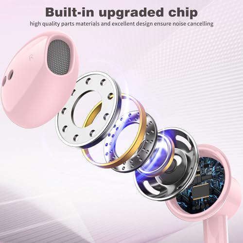 ASKUBSKU 3.5mm Headphone Wired Earbud with Mic for School Computer PC, Pink - color: Pink