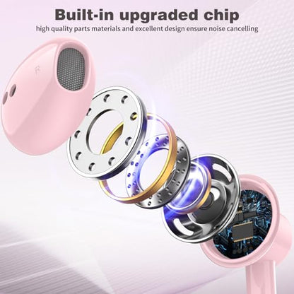ASKUBSKU 3.5mm Headphone Wired Earbud with Mic for School Computer PC, Pink - color: Pink