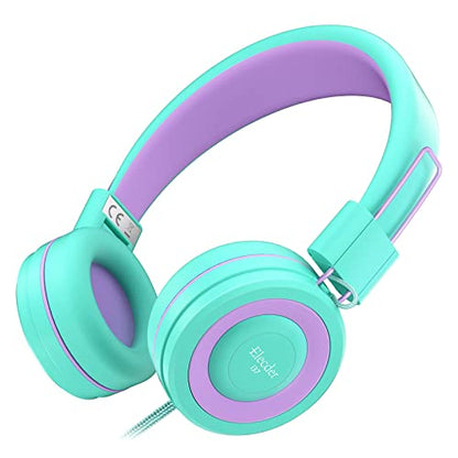 ELECDER i37 Kids Headphones for School Children Girls Boys Teens, Green | Foldable Adjustable Lightweight, 3.5mm Audio Jack On Ear Headphones for Smartphones Chromebook Computer PC Tablets Travel - color: Green