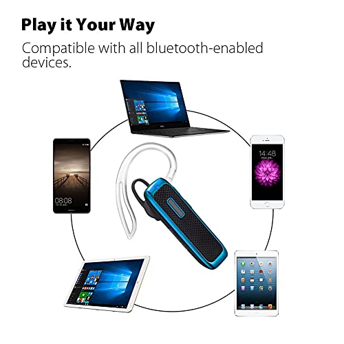 Bluetooth Headset, Wireless Bluetooth Earpiece w/ 18 Hours Playtime and Noise Cancelling Mic,Ultralight Earbud Headphone Hands-Free Calls for iPhone Tablet Samsung Android Cell Phones Truck Driver - color: Blue