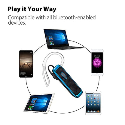 Bluetooth Headset, Wireless Bluetooth Earpiece w/ 18 Hours Playtime and Noise Cancelling Mic,Ultralight Earbud Headphone Hands-Free Calls for iPhone Tablet Samsung Android Cell Phones Truck Driver - color: Blue