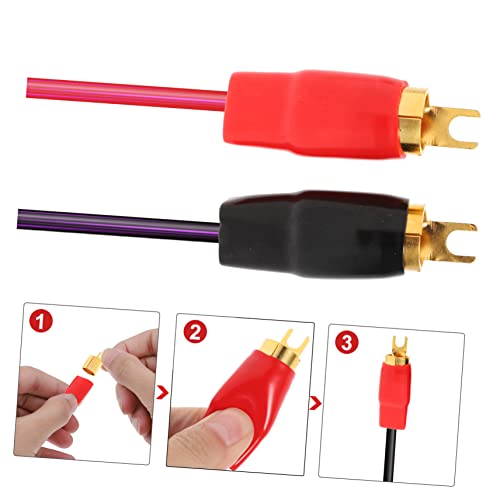PartyKindom 0 Gauge Spade Terminal Crimp Connectors Plated Audio Terminal Adapters for Speaker Wire Cable Crimp Barrier Spades for 0 Gauge Wire Terminals Includes Red and Black Boots