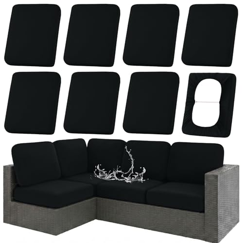 Waterproof Outdoor Cushion Covers, Stretch Patio Slipcovers | UV Resistant Coating, Stretch Fabric, Waterproof Protection, Replacement Covers, Fits Patio Furniture Cushions (8 Pieces) - color: Black, size: 8PCS