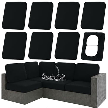 Waterproof Outdoor Cushion Covers, Stretch Patio Slipcovers | UV Resistant Coating, Stretch Fabric, Waterproof Protection, Replacement Covers, Fits Patio Furniture Cushions (8 Pieces) - color: Black, size: 8PCS