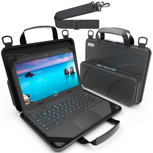 UZBL 11-11.6 Inch Always-on Chromebook Protective Hard Shell Case Cover with Pouch and Shoulder Strap, Fits MacBook Neo 13 inch - color: Black PU