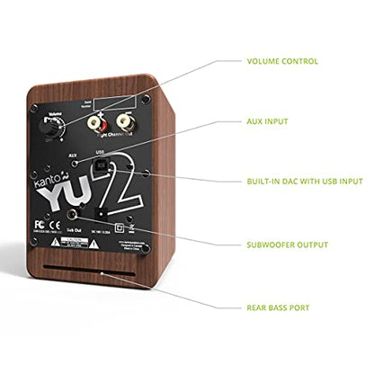 Kanto YU2 Powered 2 Channel Stereo Computer Speakers W/Built-in USB DAC - Walnut - color: Walnut