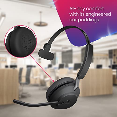 Jabra Evolve2 65 Wireless Headset USB-C Mono MS, Bluetooth Dongle, Compatible with Zoom, Webex, Skype, Smartphones, Tablets, PC/MAC, 26599-899-899 (Black), Global Teck Gold Support Plan Included - color: USB-C (Black), style: Evolve2 65 MONO