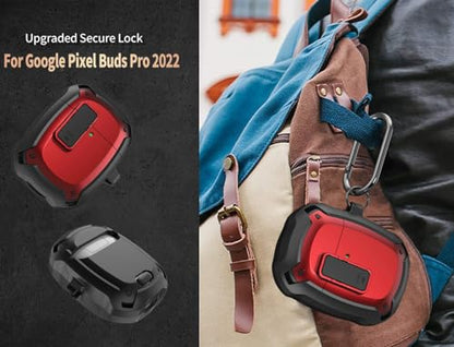 Olytop for Google Pixel Buds Pro 2 / Pro Case Cover with Lock Clip & Cleaner Pen 2024/2022, Shockproof Protective Hard Shell Skin with Carabiner Men Women - Black/Red - color: Black/Red