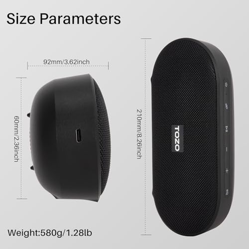 TOZO PA1 Portable Bluetooth Speaker, Powerful Stereo Sound with Deep Bass | 25H Playtime, IPX7 Waterproof for Shower, Wireless Speaker with App EQ Control, Dual Pairing for Home, Outdoor and Travel