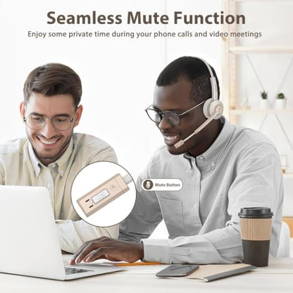 Wireless Headset with Mic, Bluetooth Headset with Microphone V5.2 with AI Noise Canceling & USB Dongle, Trucker Bluetooth Headset with Charging Base and Mute Function for Computer/Phone/Office/Skype