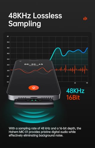 hohem MIC-01 Wireless Lavalier Lapel Microphone for iPhone iPad, with Noise Cancellation,MFi Certified,Remote Contro,Built-in Storage,20H Battery Life, Wireless Microphone for Live Stream
