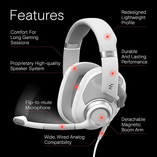 EPOS H6Pro - Open Acoustic Gaming Headset with Mic - Lightweight Headband - Comfortable & Durable Design - Xbox - PS4 - PS5 - PC/Windows Headset - Gaming Accessories (White) - color: White