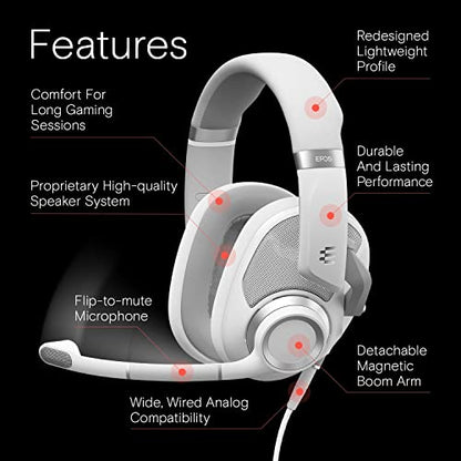EPOS H6Pro - Open Acoustic Gaming Headset with Mic - Lightweight Headband - Comfortable & Durable Design - Xbox - PS4 - PS5 - PC/Windows Headset - Gaming Accessories (White) - color: White