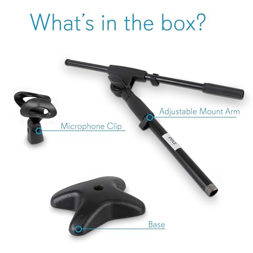 Pyle Universal Compact Microphone Stand - Mic Mount Holder Height Adjustment 19.0” to 26.0” Inch and Telescoping Boom Extension Adjustable Up to 16.0'' w/ Knob Style Tension Lock Mechanism - PMKS7.5