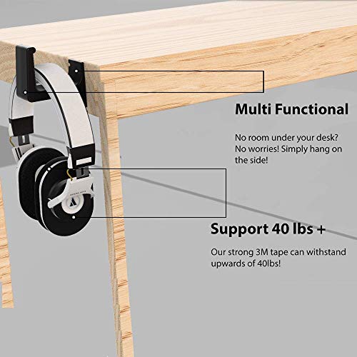 RinneTraps Headphone Hanger -Under The Desk Headphone Stand/Mount - 3M Tape - Sturdy Rubber Feel - Great for School/Business Zoom Meetings