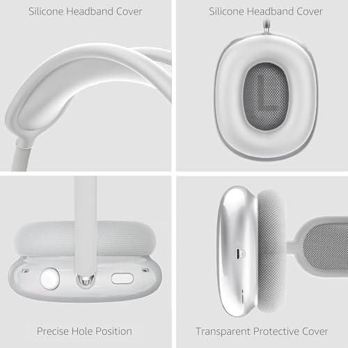 MOLOPPO 3 in 1 Case Cover Compatible with AirPods Max 2/1 2024/2020, White | Anti-scratch Clear Soft TPU Ear Cups /Silicone Ear Pad Case /Headband Cover for AirPods Max, Transparent Accessories for Max - color: A1-Clear+White