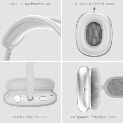 MOLOPPO 3 in 1 Case Cover Compatible with AirPods Max 2/1 2024/2020, White | Anti-scratch Clear Soft TPU Ear Cups /Silicone Ear Pad Case /Headband Cover for AirPods Max, Transparent Accessories for Max - color: A1-Clear+White