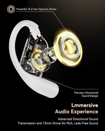 【2026 New Bluetooth 5.4 Open-Ear Headphones】 Adjustable Ear Hooks, Crystal-Clear Sound with Zero Sound Leakage, Clear Calls, IP68 Waterproof, 50H Ultra-Long Battery Life, Fast Type-C Charging