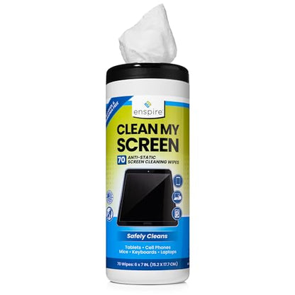 enspire® CLEAN MY SCREEN; Anti-Static Screen and Electronics Cleaning Wipes; 70 Count Tub; 905105 - size: 70 Count (Pack of 1)