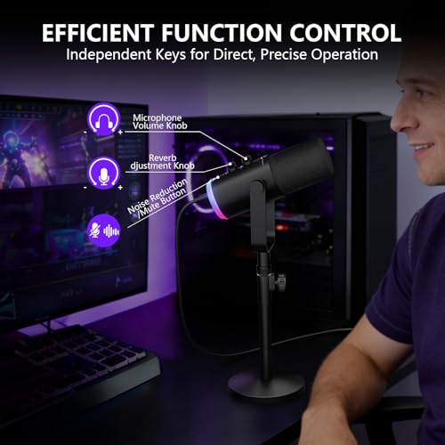 Podcast Microphone,USB/XLR Dynamic Mic,RGB Light,Mute‑Button,Stand,TX2