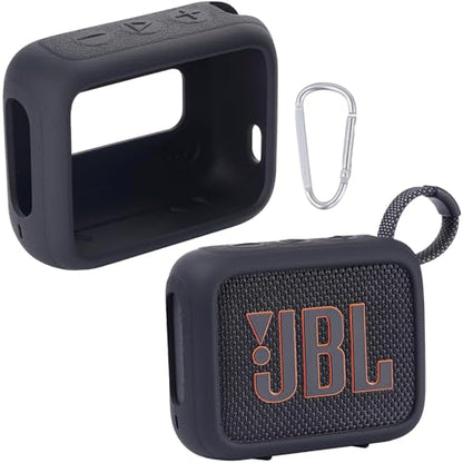 for JBL Go 4 Waterproof Bluetooth Speaker Silicone Cover, Black | Snug Fit, Portable Carabiner Clip, Shock Absorption, Drop Protection, Travel Lightweight Design, Protective Skin Case - color: Black Case