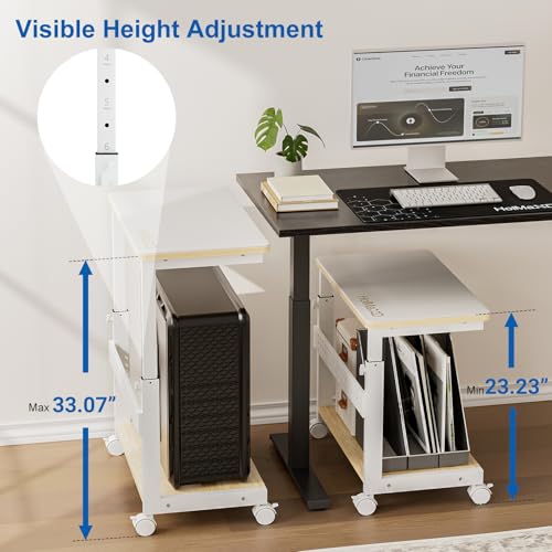 Height Adjustable Computer Tower Stand, 2-Tier ATX-Case CPU Holder with Mouse Pad & Headphone Stand, Mobile PC Standing Under Desk, Home Office Gaming Accessories, Computer Cart Wheels, Maple - color: Maple