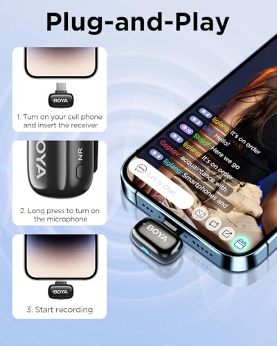 BOYA Mini USB-C Wireless Lavalier Microphone for Andriod iPhone 16/15, Ultra Mini Lapel Mics with AI Voice Switching, Noise Reduction and Charging Case, Metal Clip for TikTok Content Creators - style: USB-C(2TX+RXU+CC)