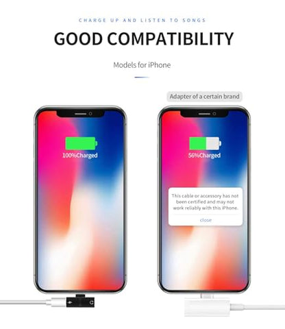 Lightning to 3.5mm Headphone Jack Adapter 2 Pack 2 in 1 Charging Audio Splitter for Apple MFi Certified for iPhone 14 Plus 13 Mini 12 11 Pro Max X for ipad Pro Earbuds Aux Cable Stereo Sound Calling