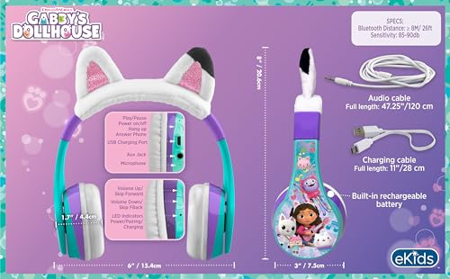 Gabbys Dollhouse Bluetooth Headphones for Kids, Wireless Headphones - color: Gabby