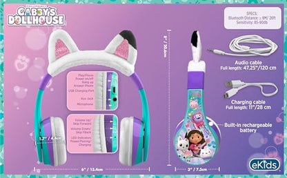 Gabbys Dollhouse Bluetooth Headphones for Kids, Wireless Headphones - color: Gabby