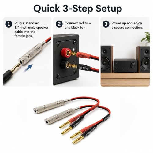 1/4 TS to Banana Plug Speaker Cable 2-Pack, 15AWG Gold-Plated OFC Flexible Silicone, for Marshall Fender QSC JBL Yamaha Guitar Amp Studio Monitor PA System