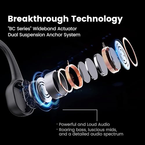mojawa Run Plus Bone Conduction Headphones, IP68 Waterproof, 32GB MP3 | 8H Playtime Open-Ear Bluetooth 5.2, Deep Bass, Secure Fit for Running Swimming & Gym, Black - color: Black