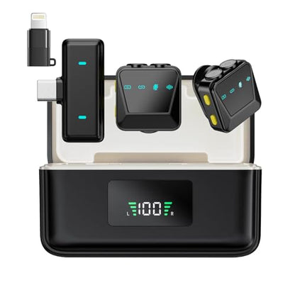 Wireless Lavalier Microphone for iPhone/Android With Charging Case, Intelligent Noise Cancelling,Plug-Play Wireless Lapel Mic for Tiktok, Youtube, Video Recording, Vlog, Live Streaming