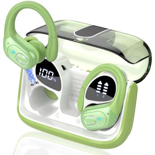 Wireless Earbuds 75H Bluetooth 5.4 Sport Headphones with Earhooks, Green | IPX7 Waterproof In-ear Buds Feature ENC Noise Cancelling Mic & Deep Bass. Stereo Sound Device for Gym Running Workout - color: Green