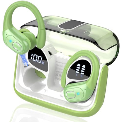 Wireless Earbuds 75H Bluetooth 5.4 Sport Headphones with Earhooks, Green | IPX7 Waterproof In-ear Buds Feature ENC Noise Cancelling Mic & Deep Bass. Stereo Sound Device for Gym Running Workout - color: Green