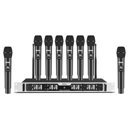 Debra Pro Wireless Microphone System, Features Auto Pairing & LED Display, 8×16 Frequency Groups, 260ft Long Range, Cardioid Dynamic Mic for Karaoke, Church, DJ, Public Speaking(8 Handheld) - color: 8 Handheld