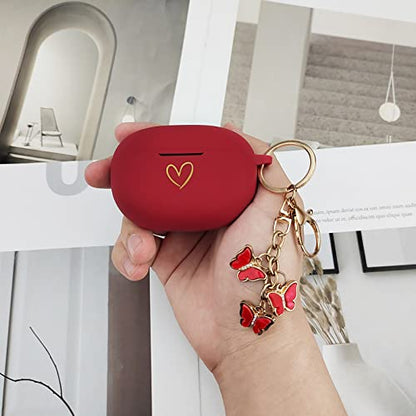 Compatible with Beats Studio Buds 2021, Soft Silicone Case with Gold Heart Pattern for Beats Studio Buds Case with Cute Butterfly Keychain for Girls Women (Burgundy) - color: Burgundy