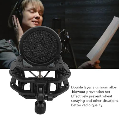 Adjustable Microphone Shock Mount Filter, Professional Mic Holder Clip for U87 Dia 24mm, Dual - Layer Windscreen with Vibration Isolation for Studio and Broadcast