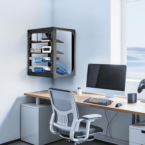 VEVOR 12U Open Frame Server Rack, Free Standing or Wall Mount Rack with 180 Degrees Gate Swing, Network Rack for 19" IT Equipment & A/V Devices - size: 12U Wall Rack