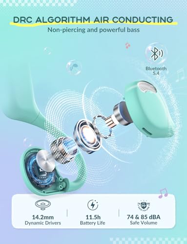 iClever OWS01 Kids Bluetooth Headphones, Air Conduction Open Ear Headphones | SafeSound Tech, Clear Audio Bluetooth 5.4, 360° Bending Ultra-Light Kids Wireless Headphones for Travel/School/Sports/Outdoor - color: A-Purple