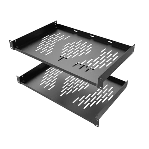 Beiyier 2PCS 1U Server Rack Shelf, Suitable for 19" Network Equipment Racks and Cabinets, Ventilated Cantilever Tray, Depth of 12 inches, Well-Ventilated (Black) - size: 12”